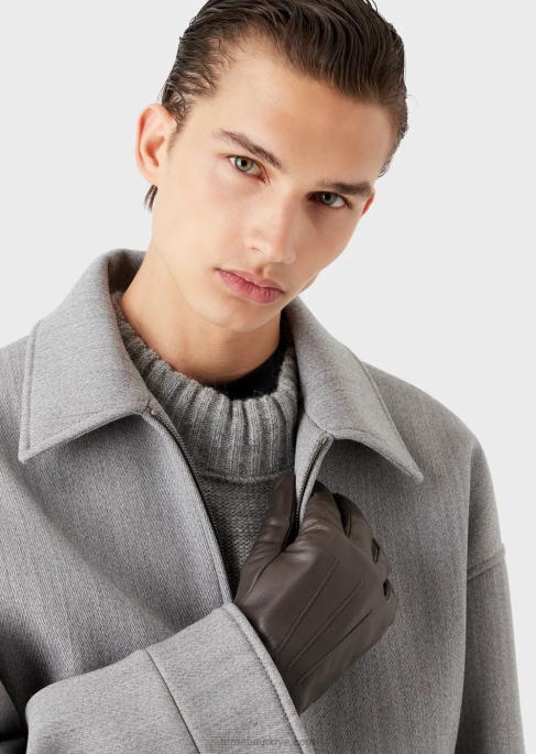 erkekler Armani baget detaylı kuzu derisi napa deri eldiven antrasit T8HD2066