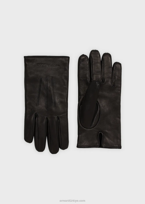 erkekler Armani baget detaylı kuzu derisi napa deri eldiven siyah T8HD2068