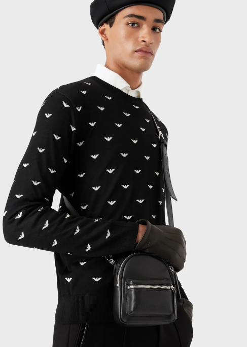 erkekler Armani deri dokunmatik eldiven siyah T8HD2065