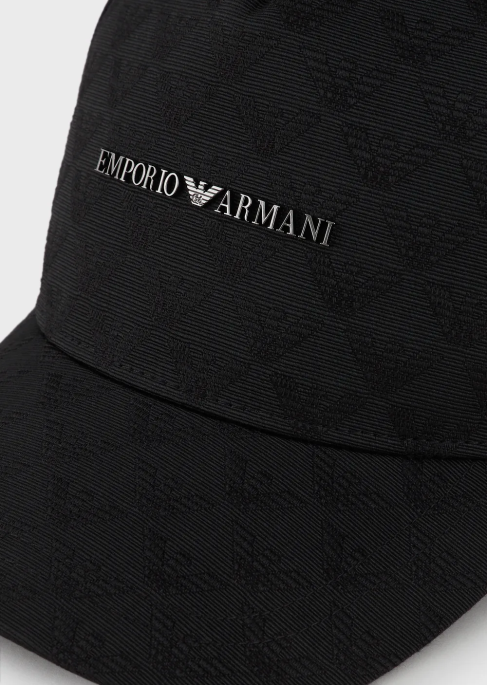 erkekler Armani jakar monogramlı kumaş beyzbol şapkası siyah T8HD2042