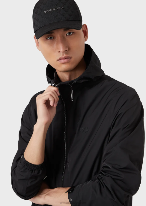 erkekler Armani jakar monogramlı kumaş beyzbol şapkası siyah T8HD2042