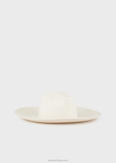 erkekler Armani keten kaplı fötr şapka beyaz T8HD2057