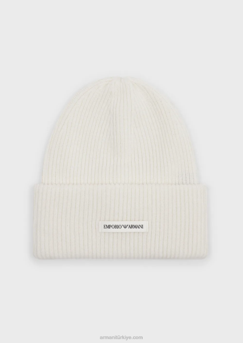 erkekler Armani logo yamalı, nervürlü, yün bereT8HD2071