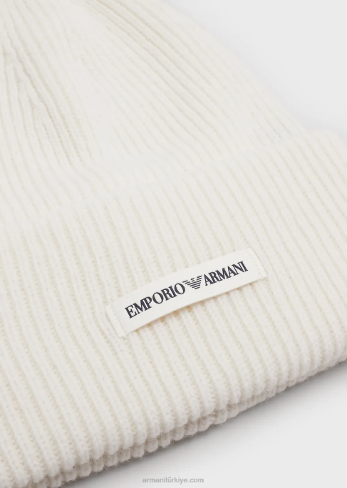 erkekler Armani logo yamalı, nervürlü, yün bereT8HD2071