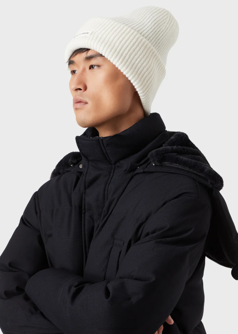 erkekler Armani logo yamalı, nervürlü, yün bereT8HD2071