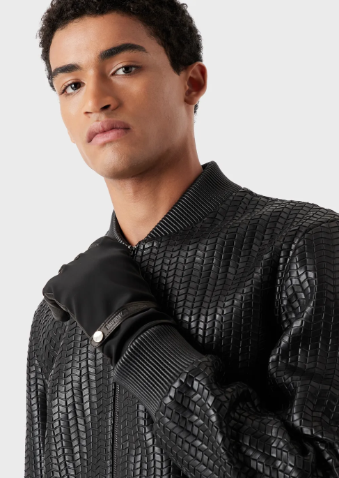 erkekler Armani naylon ve kuzu derisi napa deri eldivenler siyah T8HD2069