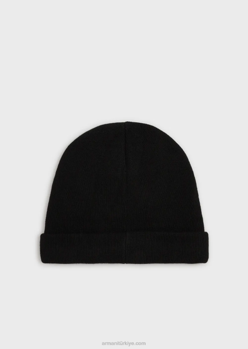 erkekler Armani nervürlü yün karışımlı bere siyah T8HD2064