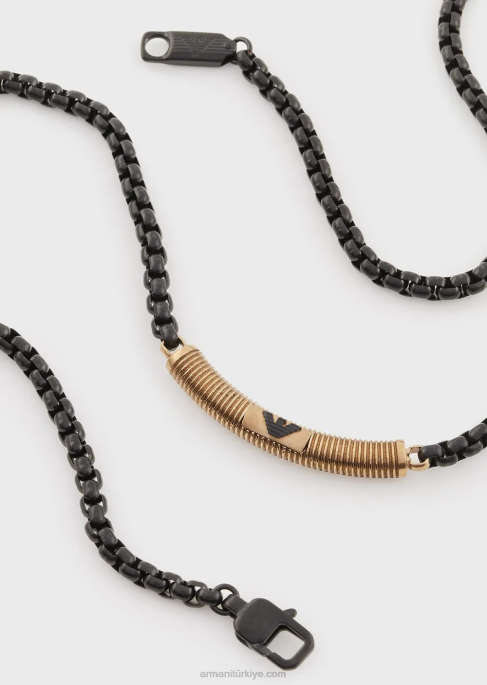 erkekler Armani antik altın tonlu paslanmaz çelik kimlik kolye siyah T8HD2075