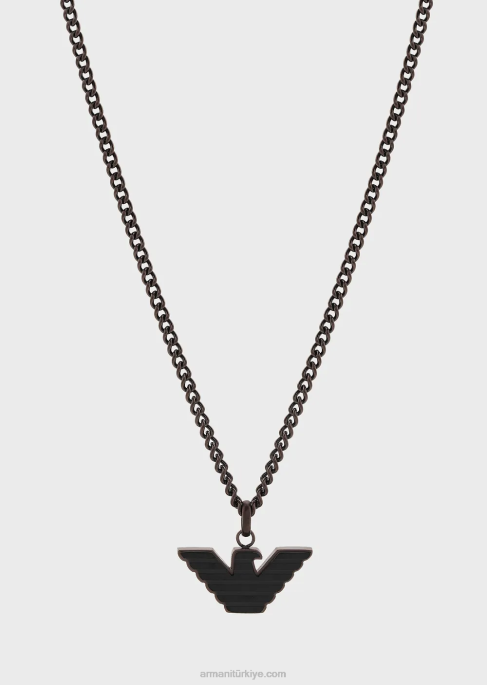 erkekler Armani kahverengi ve siyah paslanmaz çelik kolye kahverengi T8HD2109