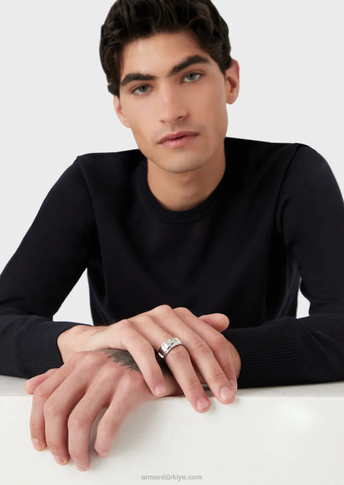erkekler Armani paslanmaz çelik bant halkası gümüş T8HD2093