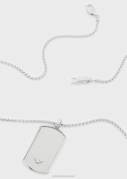 erkekler Armani paslanmaz çelik köpek etiketi kolye gümüş T8HD2085