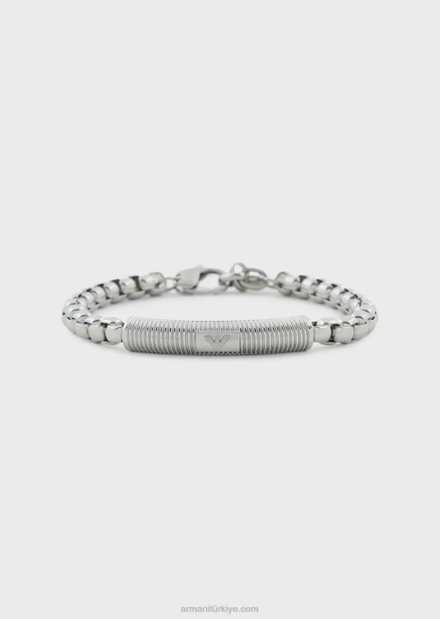 erkekler Armani paslanmaz çelik kimlik bilezik gümüş T8HD2076