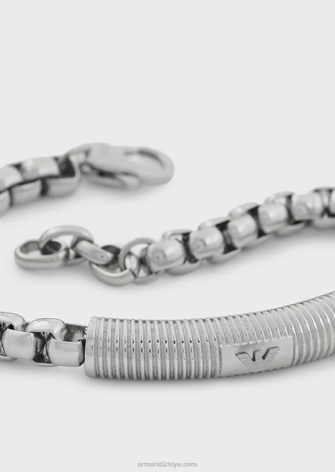 erkekler Armani paslanmaz çelik kimlik bilezik gümüş T8HD2076