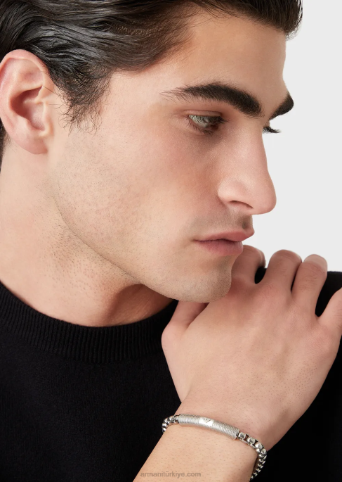 erkekler Armani paslanmaz çelik kimlik bilezik gümüş T8HD2076
