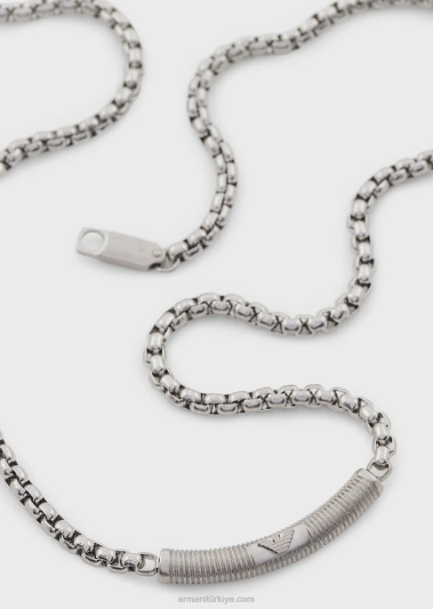 erkekler Armani paslanmaz çelik kimlik kolye gümüş T8HD2077