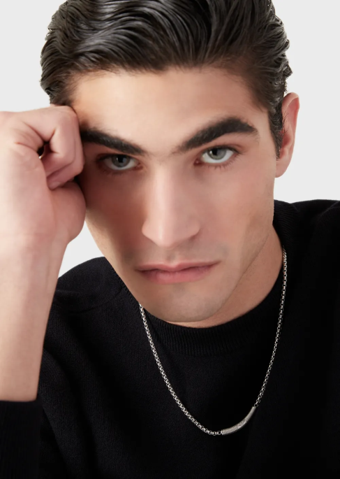 erkekler Armani paslanmaz çelik kimlik kolye gümüş T8HD2077