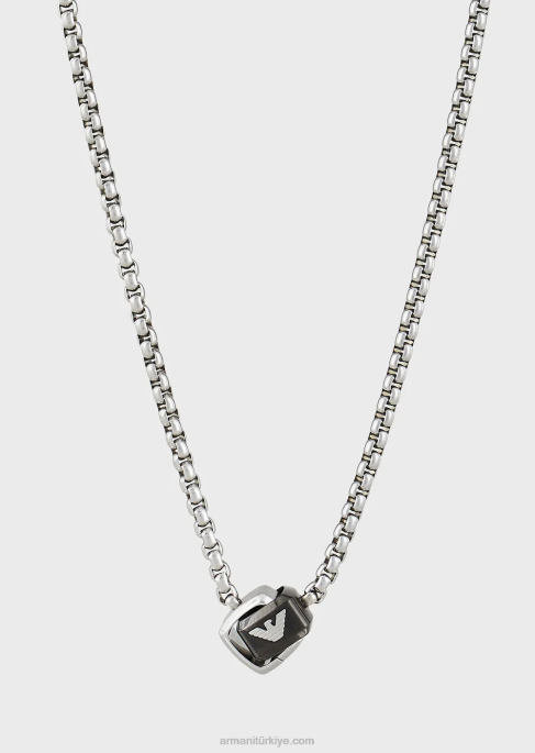 erkekler Armani paslanmaz çelik kolye kolye gümüş siyah T8HD2097