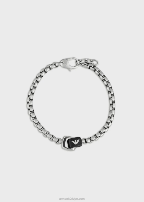 erkekler Armani paslanmaz çelik zincir bilezik gümüş siyah T8HD2087