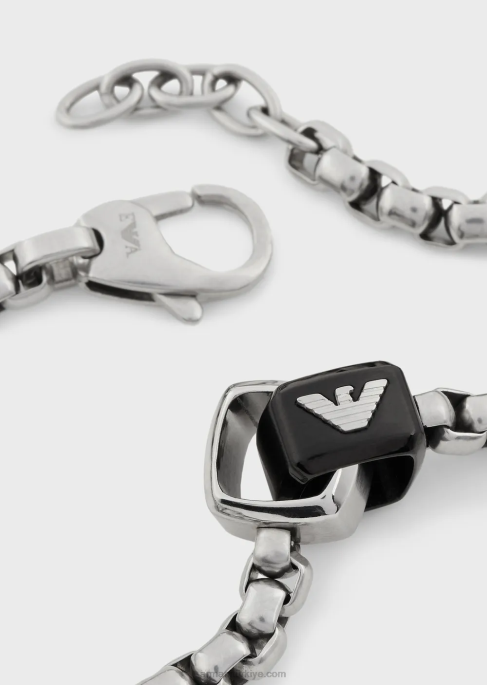 erkekler Armani paslanmaz çelik zincir bilezik gümüş siyah T8HD2087