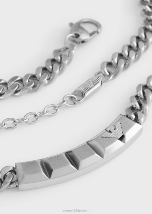 erkekler Armani paslanmaz çelik zincir kolye gümüş T8HD2092