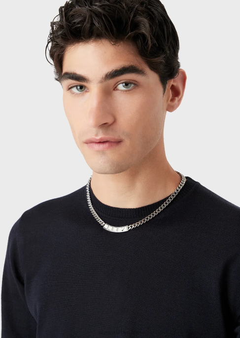 erkekler Armani paslanmaz çelik zincir kolye gümüş T8HD2092