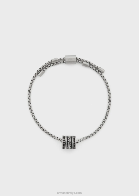 erkekler Armani siyah lake bileşenli bileklik gümüş T8HD2095