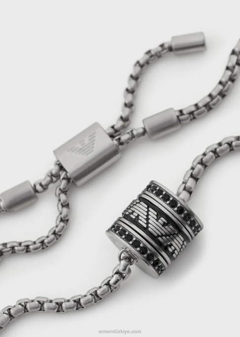 erkekler Armani siyah lake bileşenli bileklik gümüş T8HD2095