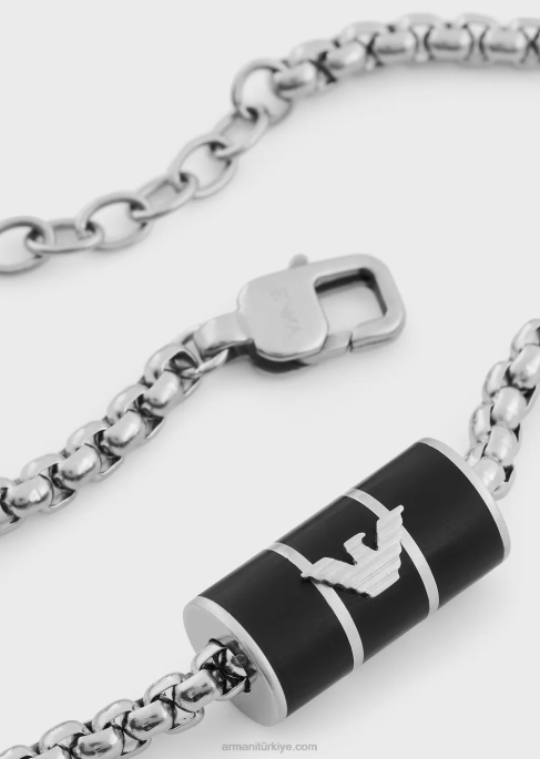 erkekler Armani siyah mat lake zincir bileklik siyah T8HD2096