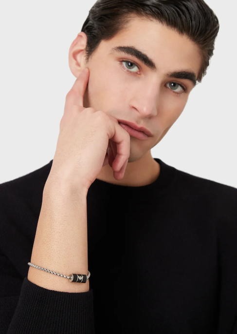 erkekler Armani siyah mat lake zincir bileklik siyah T8HD2096