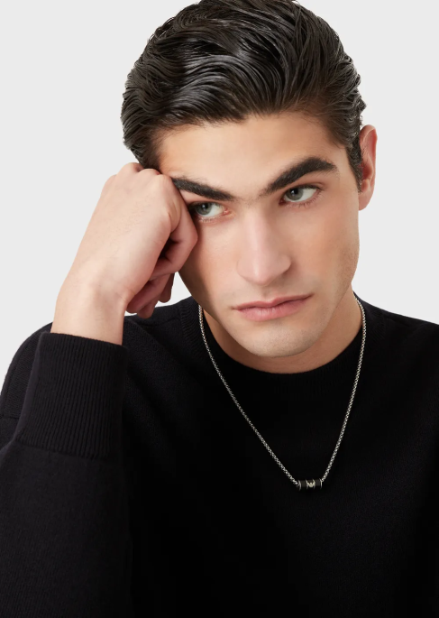 erkekler Armani siyah mat lake zincir kolyeT8HD2111