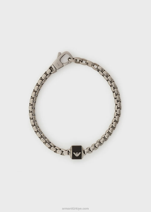 erkekler Armani siyah mermer zincir bileklik gümüş T8HD2088