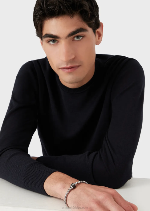 erkekler Armani siyah mermer zincir bileklik gümüş T8HD2088