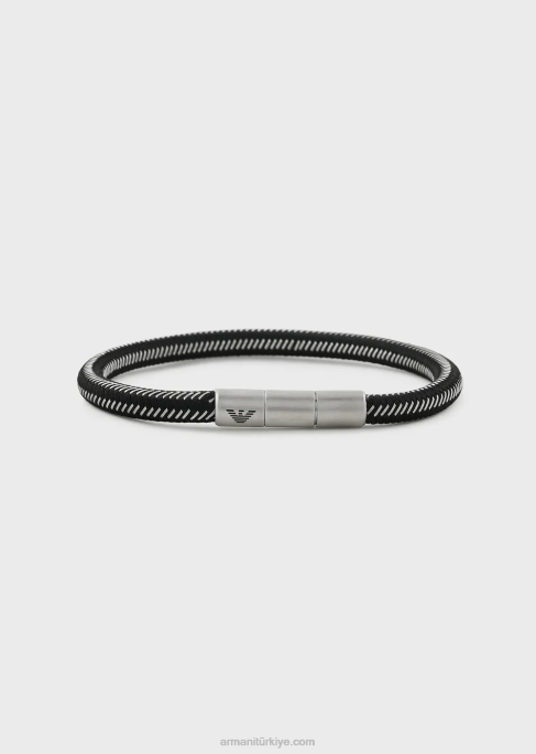 erkekler Armani siyah naylon ve paslanmaz çelik kimlik bileziği gümüş T8HD2101