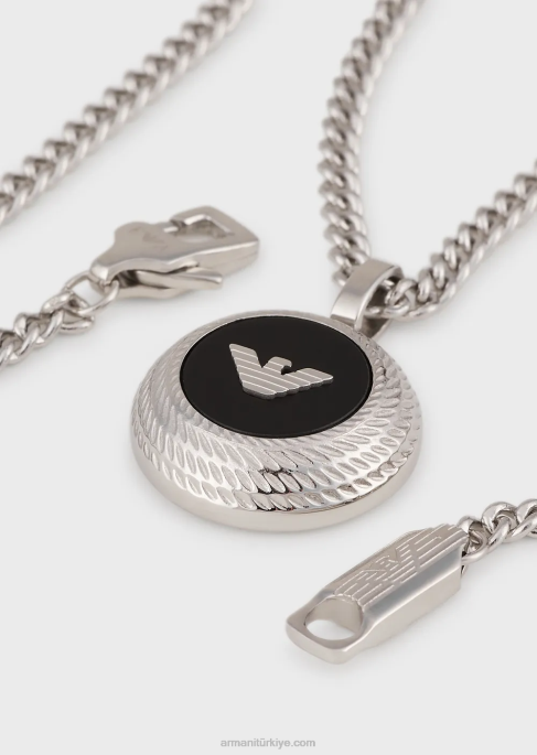 erkekler Armani siyah oniks kolye kolye gümüş T8HD2081