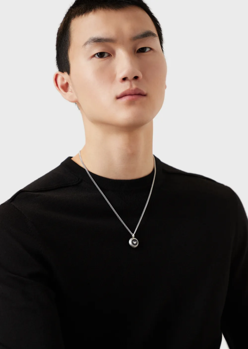 erkekler Armani siyah oniks kolye kolye gümüş T8HD2081