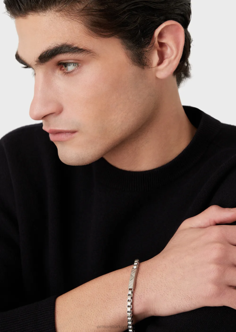 erkekler Armani siyah tonlu gümüş zincir bileklikT8HD2114
