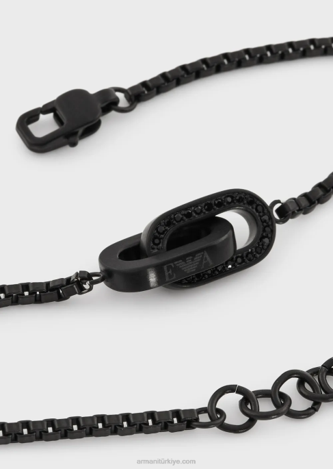 erkekler Armani siyah tonlu paslanmaz çelik zincir bileklik Altın gül T8HD2080