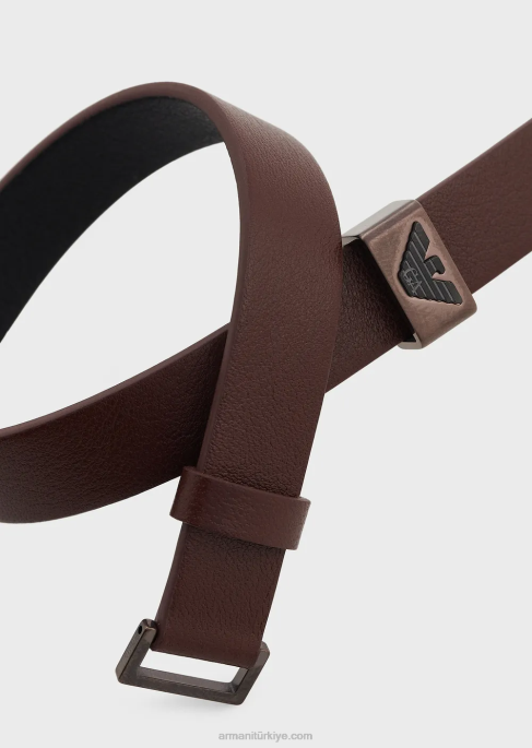 erkekler Armani siyah ve kahverengi deri kayışlı bileklik kahverengi T8HD2082