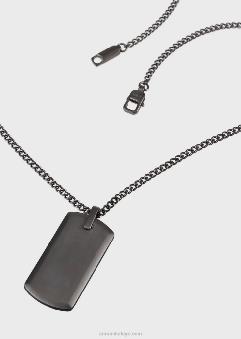 erkekler Armani tunç tonlu paslanmaz çelik kolye antrasit T8HD2107