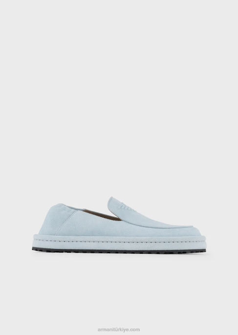 erkekler Armani büyük boy kartallı süet makosen ayakkabılar buz T8HD1843