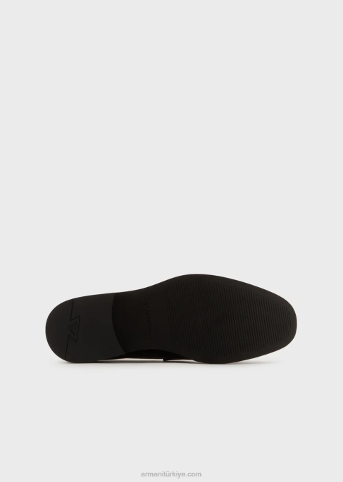 erkekler Armani dokuma baskı detaylı deri makosen ayakkabılar siyah T8HD1847