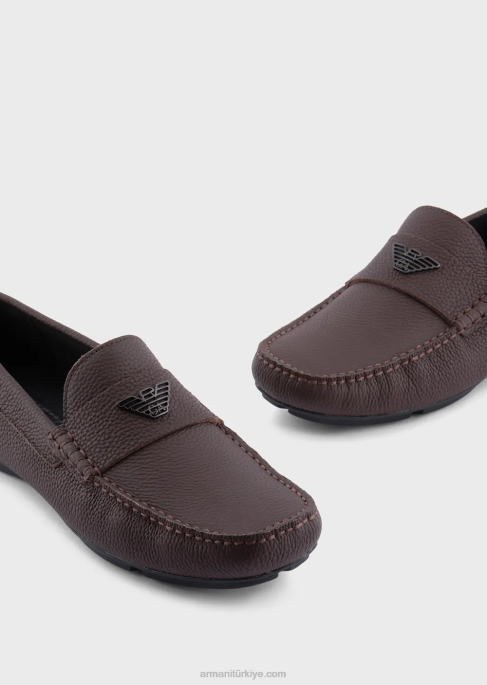 erkekler Armani eskitme deri sürüş ayakkabısı kahverengi T8HD1839