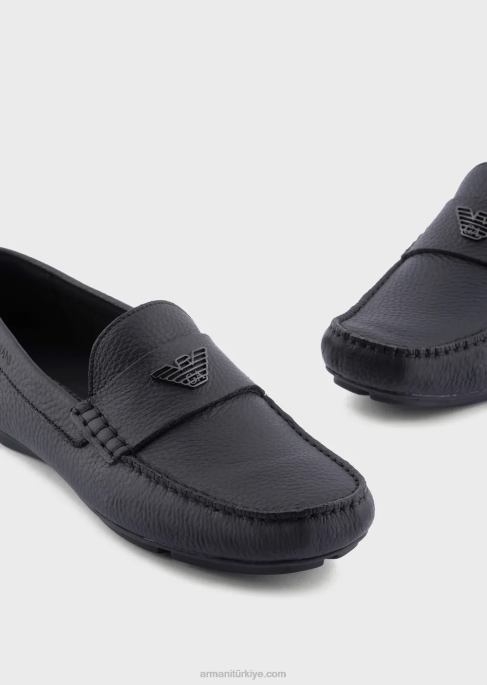 erkekler Armani eskitme deri sürüş ayakkabısı siyah T8HD1840