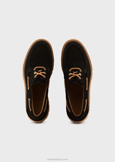 erkekler Armani kalın tabanlı süet tekne ayakkabısı siyah T8HD1829