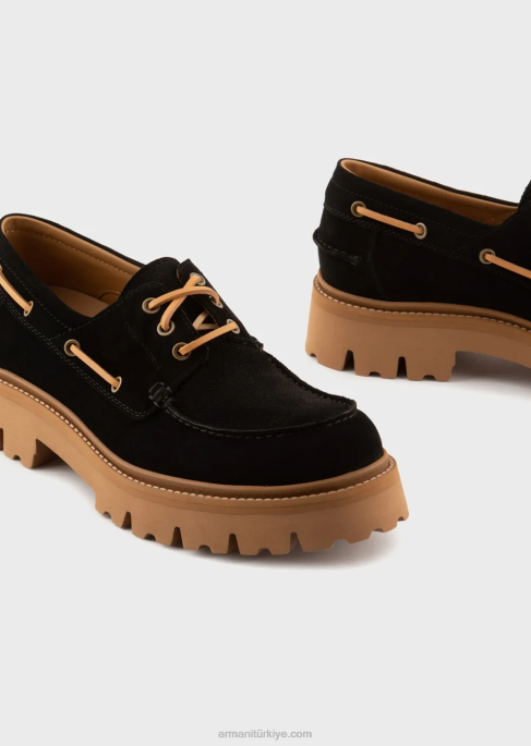 erkekler Armani kalın tabanlı süet tekne ayakkabısı siyah T8HD1829