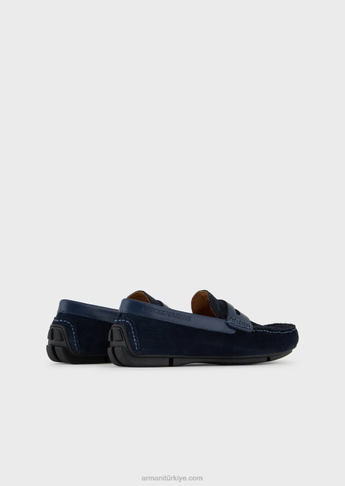 erkekler Armani süet sürüş ayakkabısı lacivert T8HD1836