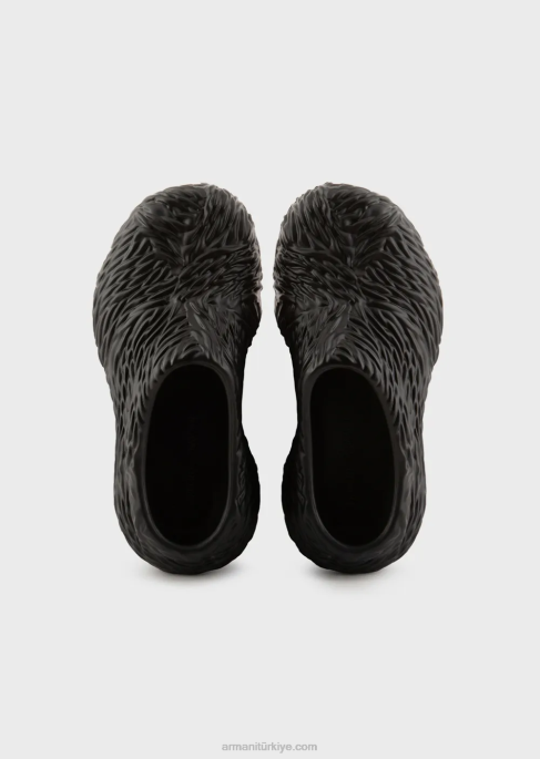 erkekler Armani dalga tasarımı ile kauçuk katır siyah T8HD1860