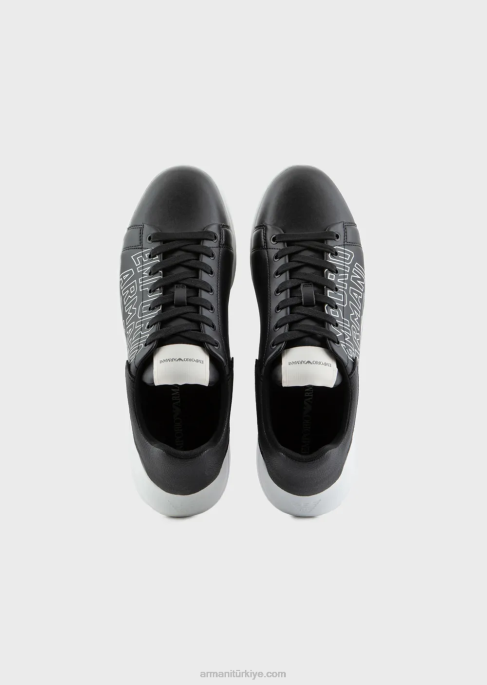 erkekler Armani Cesur logolu yumuşak deri spor ayakkabı siyah T8HD1867