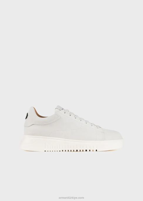 erkekler Armani büyük boy tabanlı nubuk spor ayakkabı beyaz T8HD1901