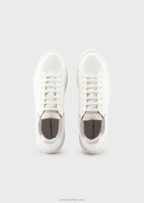 erkekler Armani baştan aşağı kartal yosun dikişli deri spor ayakkabı beyaz T8HD1865